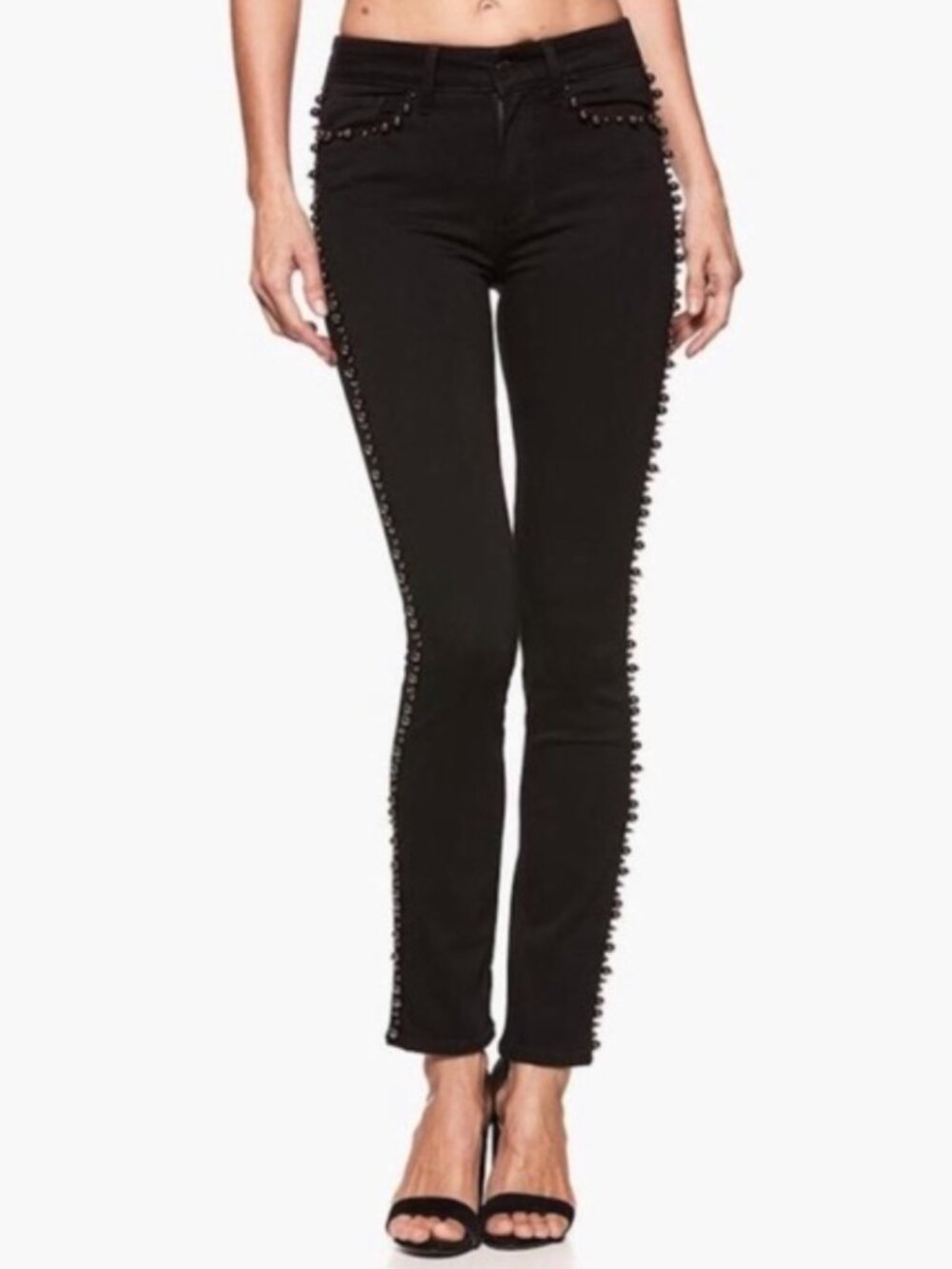 NWT Paige Hoxton Ankle Peg Black Skinny Jeans Bead Detailing Size 25